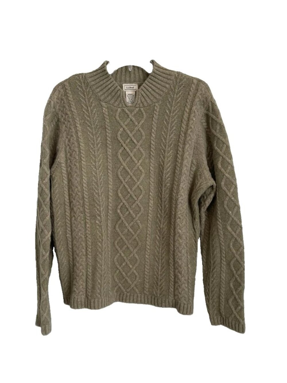 LL Bean VTG Green Wool Angora Cable Knit Fisherman Sweater